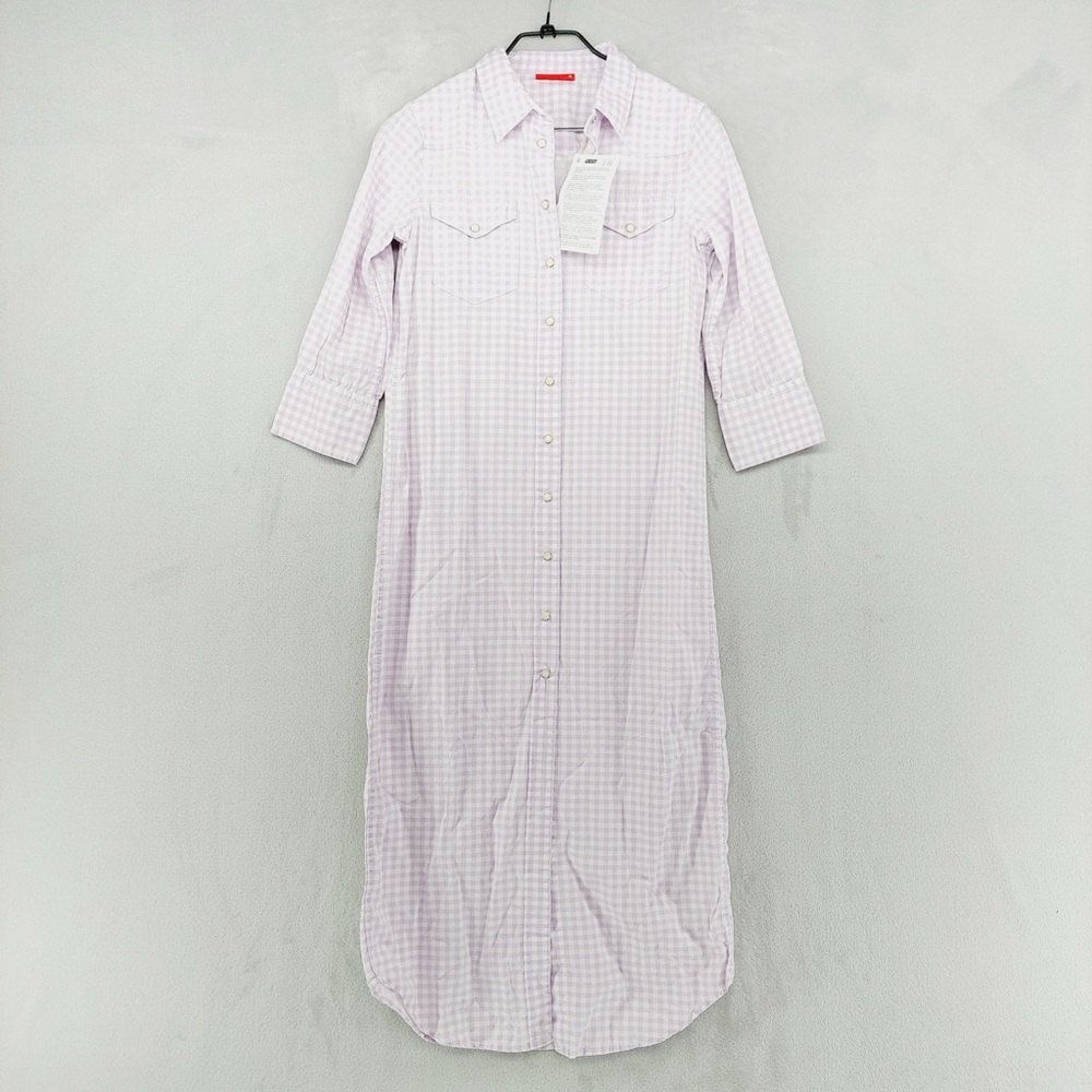 NEW Denimist Cowboy Dress Lilac Gingham Button Front Collared Long Sleeve P1731